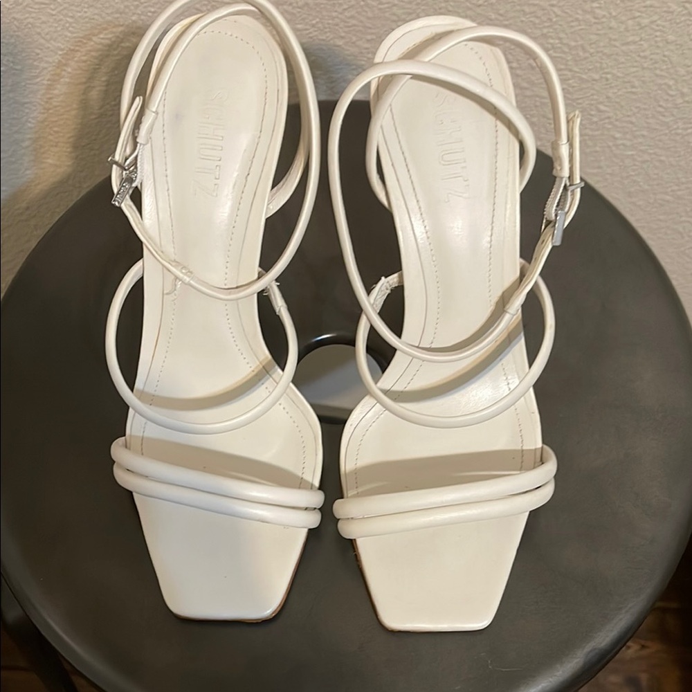 SCHUTZ Cream Strappy Heels with Square Toe-Used please see photos of condition.